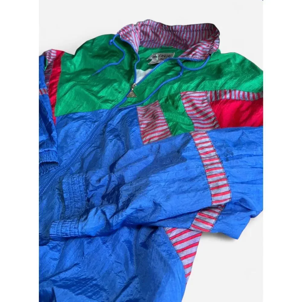 CASUAL ISLE Windbreaker XL Blue Colorblock Retro Lightweight